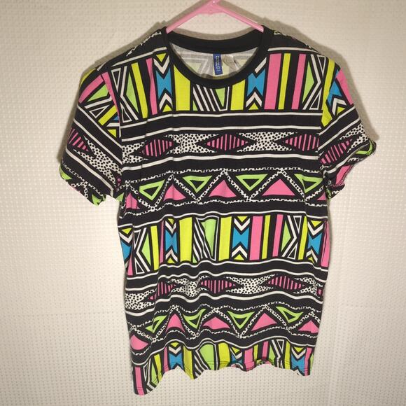H&M Other - H&M Divided M Neon Geometric Tribal Print T-Shirt Short Sleeve 100% Cotton